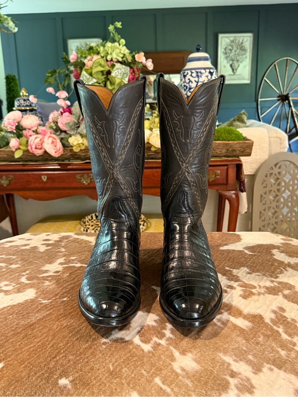 Men’s Lucchese Cayman Croc Mid-Calf Round Toe Boots Size 9.5D